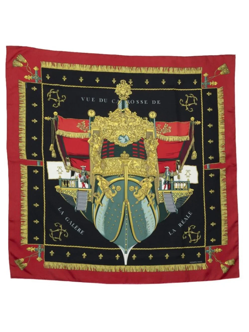Hermes Scarf Red Black Gold Silk